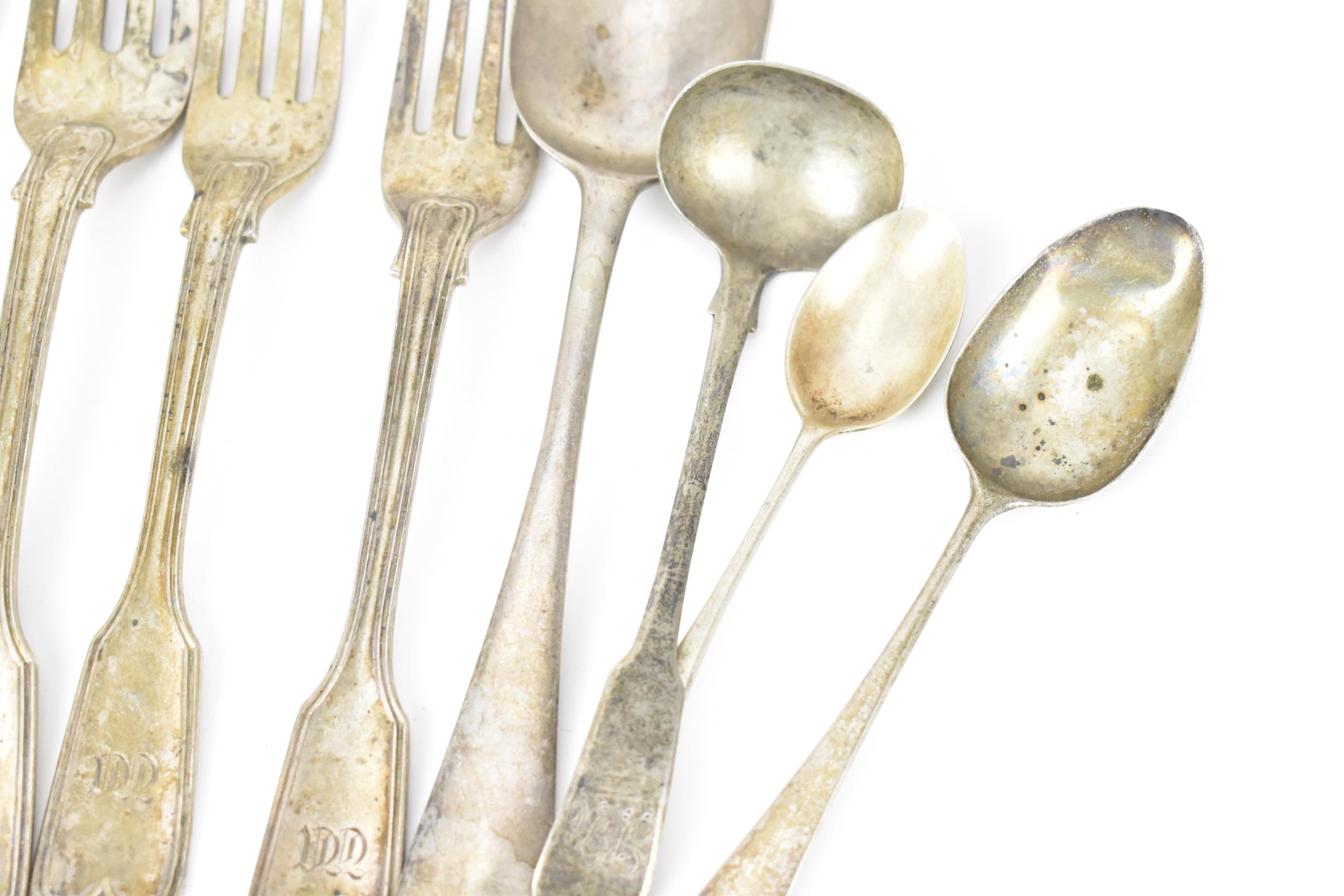 A set of Victorian silver dinner forks by Thomas Whipham, London 1849, comprising six dinner forks - Image 3 of 5