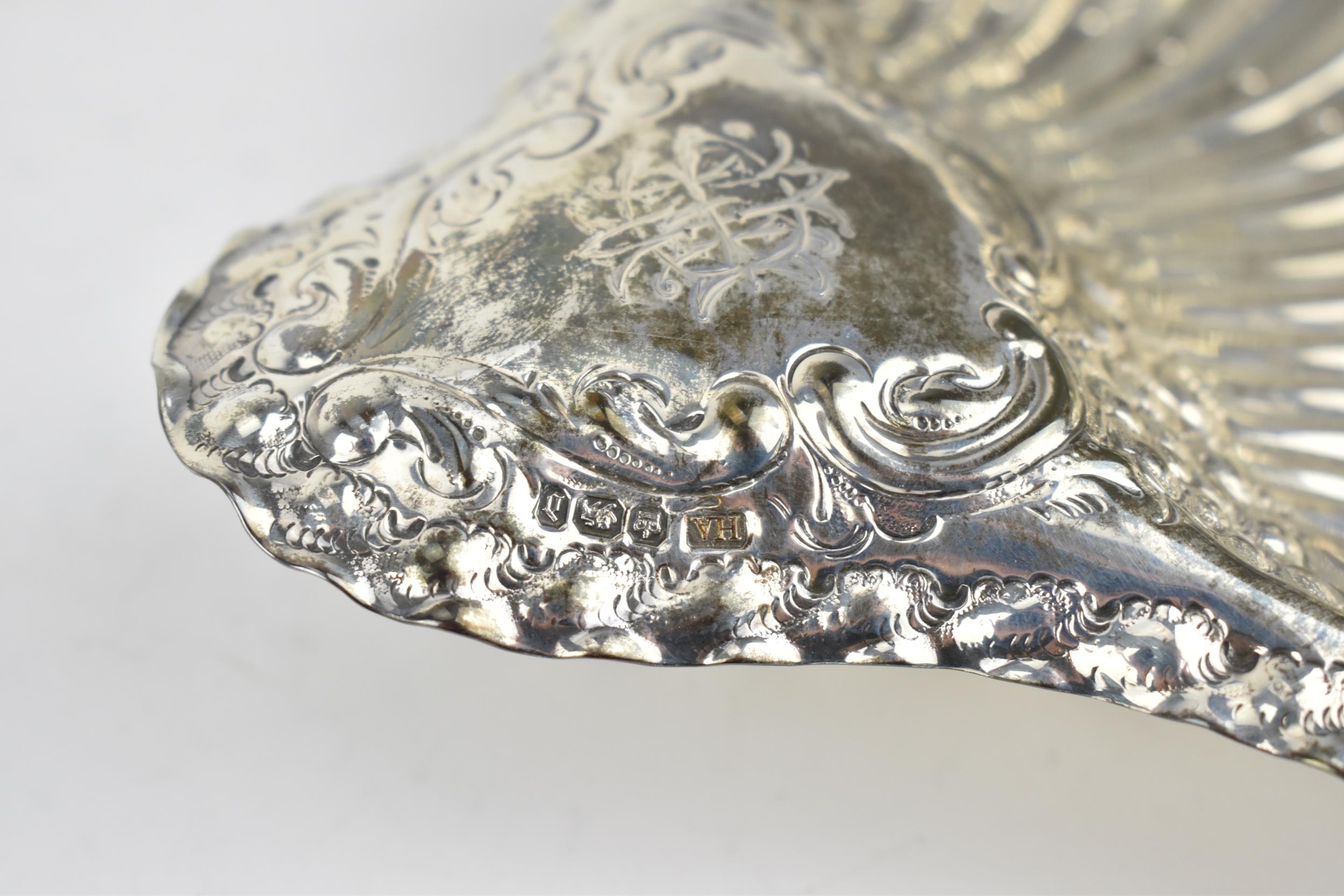 A late Victorian silver pierced bonbon dish by Atkin Brothers, Sheffield 1896, of shell form with - Image 5 of 5