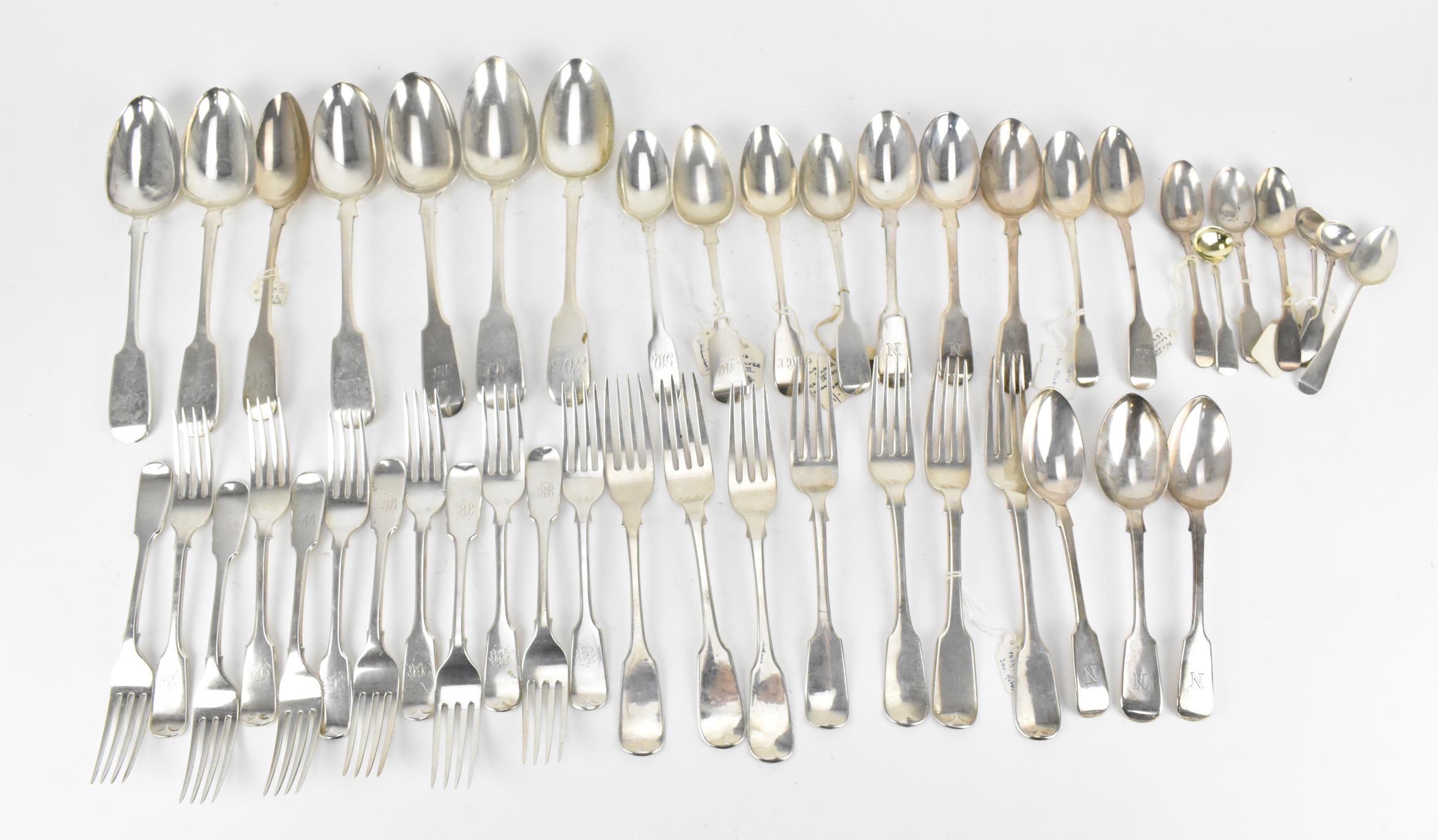 A set of twelve Victorian silver salad forks by Samuel Hayne & Dudley Cater, London 1847 and 1853,