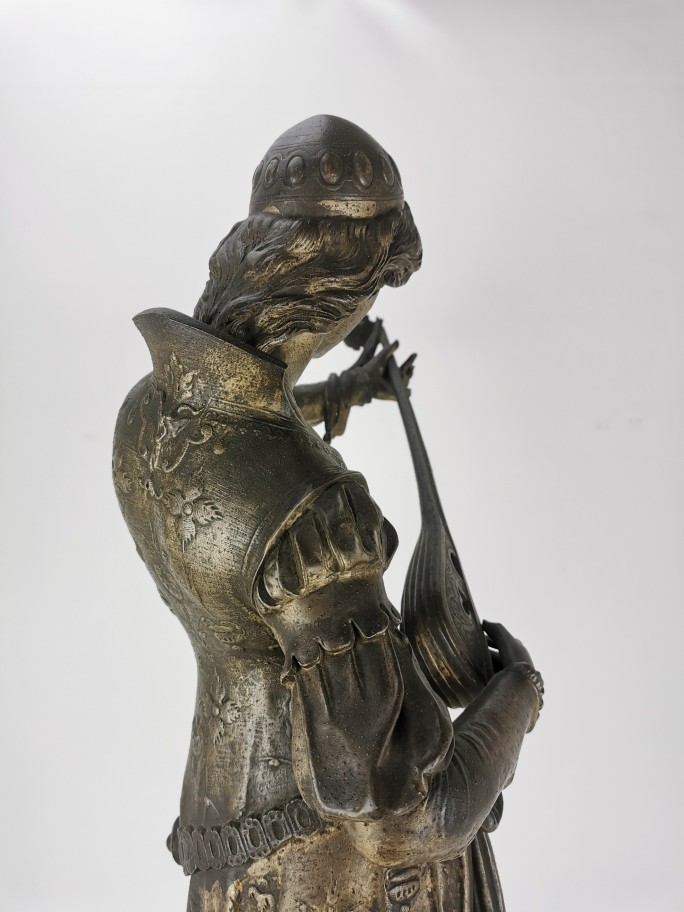 A late 19th century spelter Orientalist sculpture, titled 'Bianca', modelled as a female mandolin - Image 4 of 6