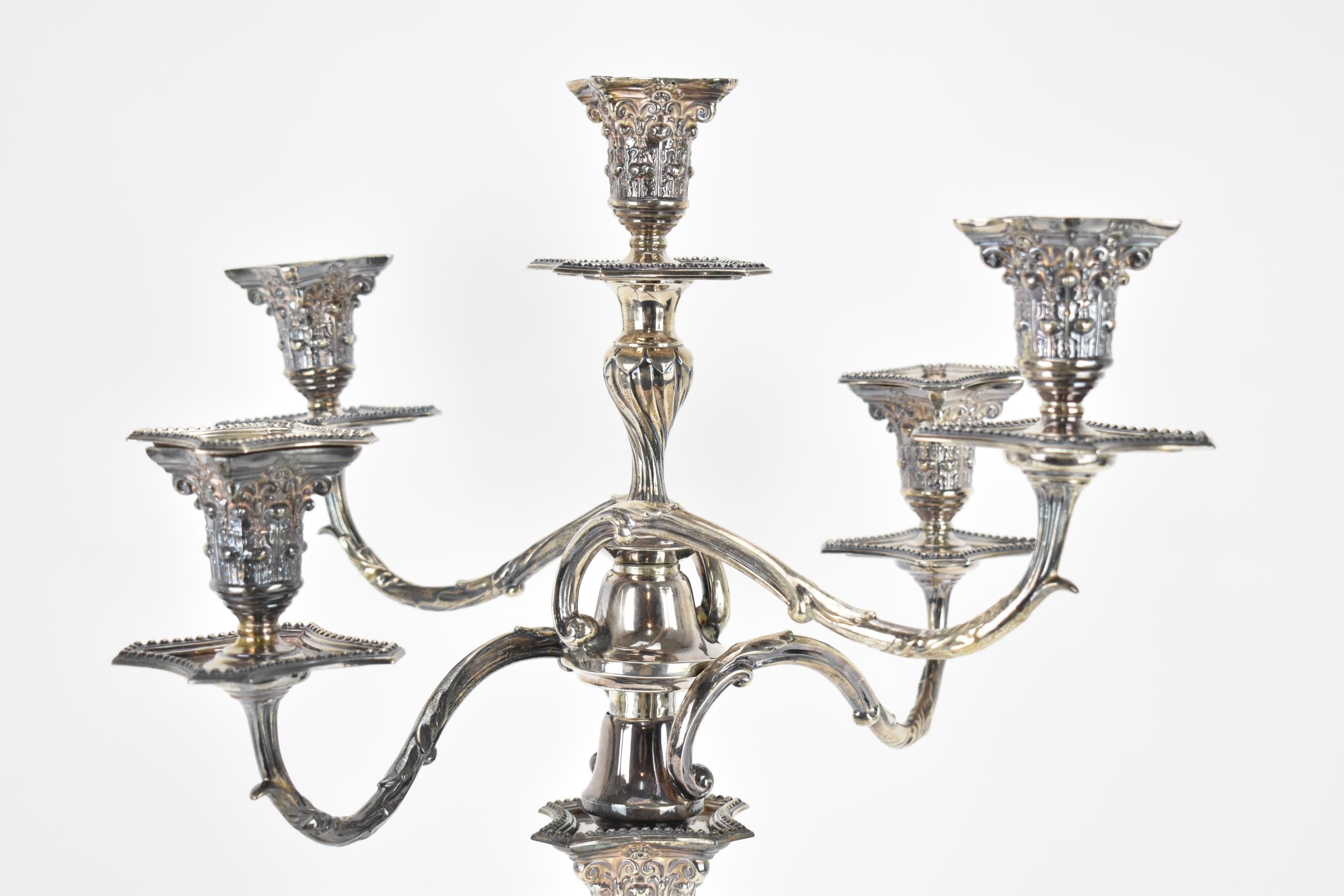 A late Victorian silver single convertible five light candelabra, London 1896, possibly by Fordham & - Image 2 of 9