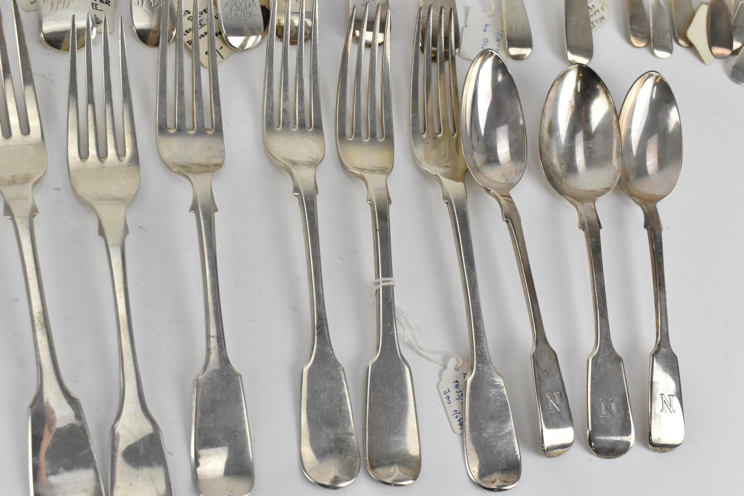 A set of twelve Victorian silver salad forks by Samuel Hayne & Dudley Cater, London 1847 and 1853, - Image 5 of 13