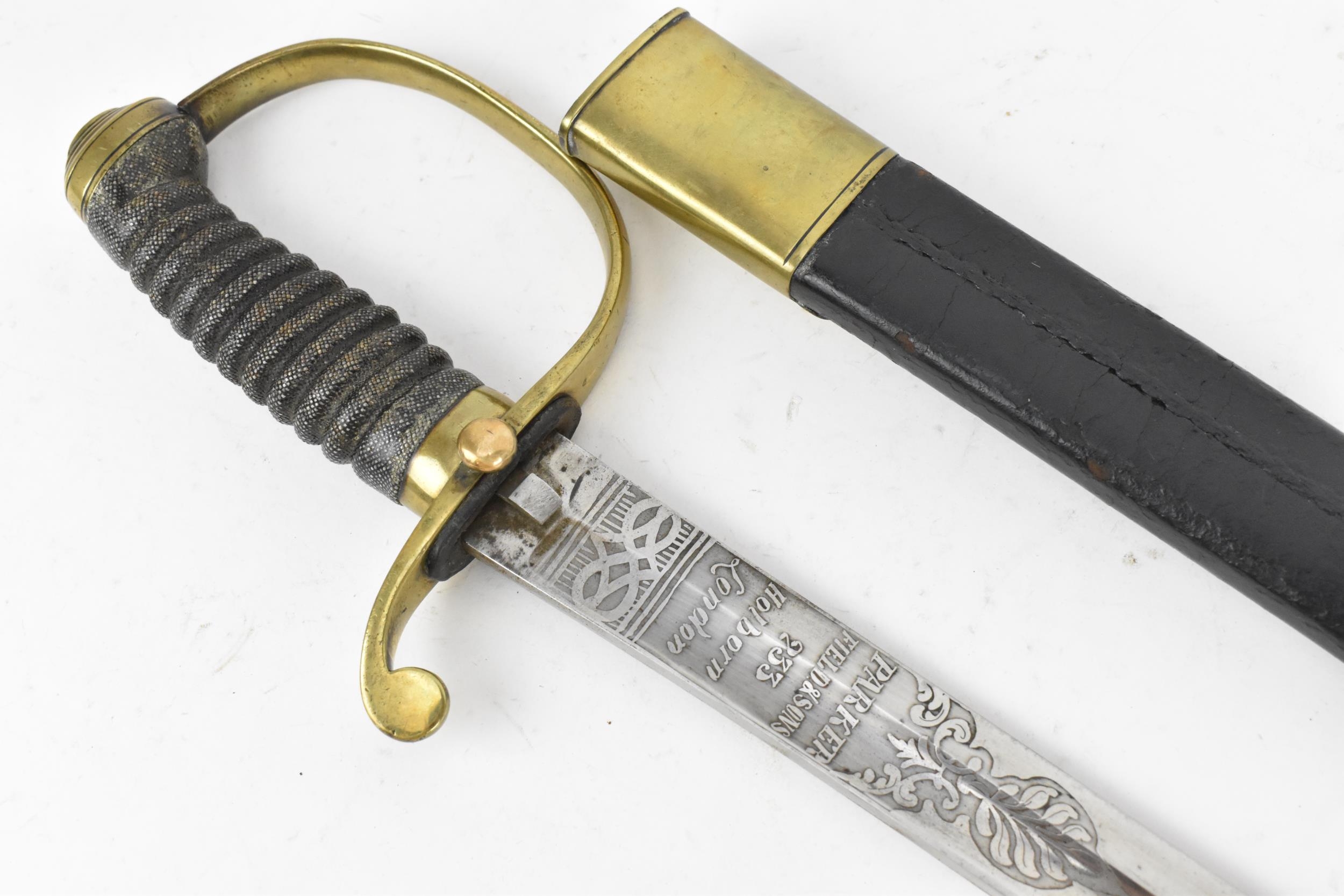 A 19th century police officer short sword/hanger, with shagreen grip and brass pommel, with - Image 4 of 9