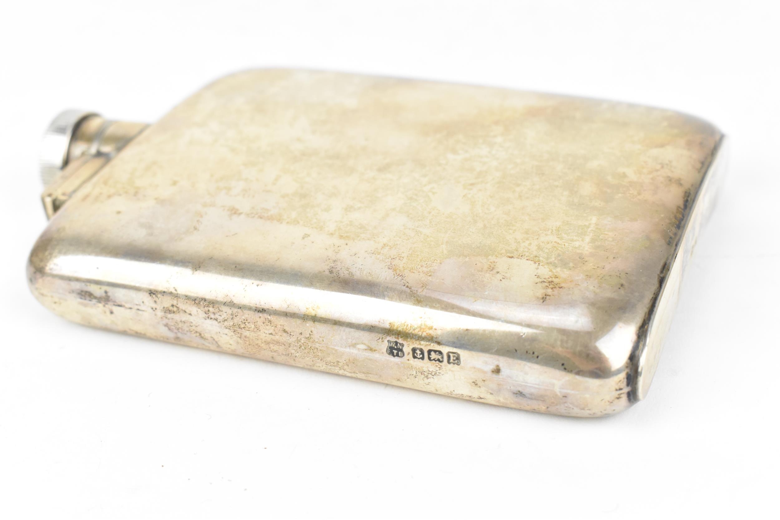 A George V silver hip flask by William Neale & Son Ltd, London 1929, of slight curved form with - Image 3 of 4