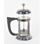 A silver French press cafetiere by Camelot Silverware Ltd, with ebony handle and Bodum glass