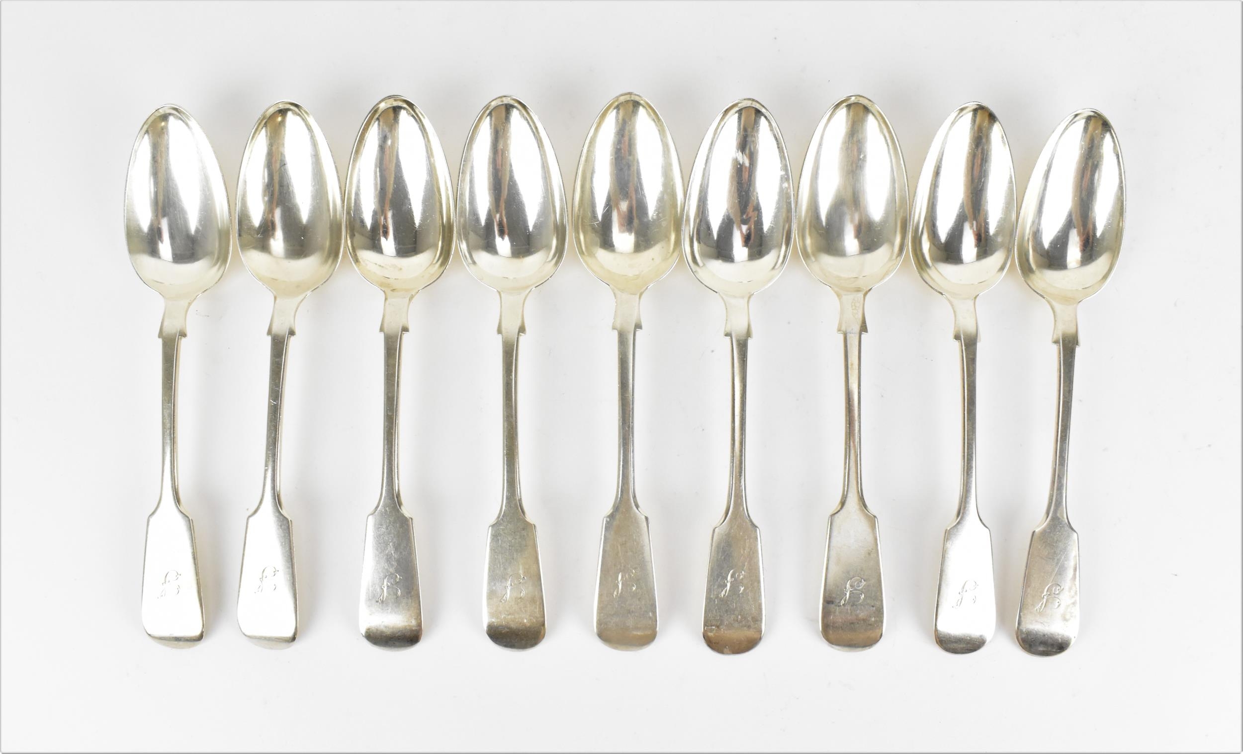 A set of nine Victorian Scottish silver table spoons by James McKay, Edinburgh, between 1841-1853,