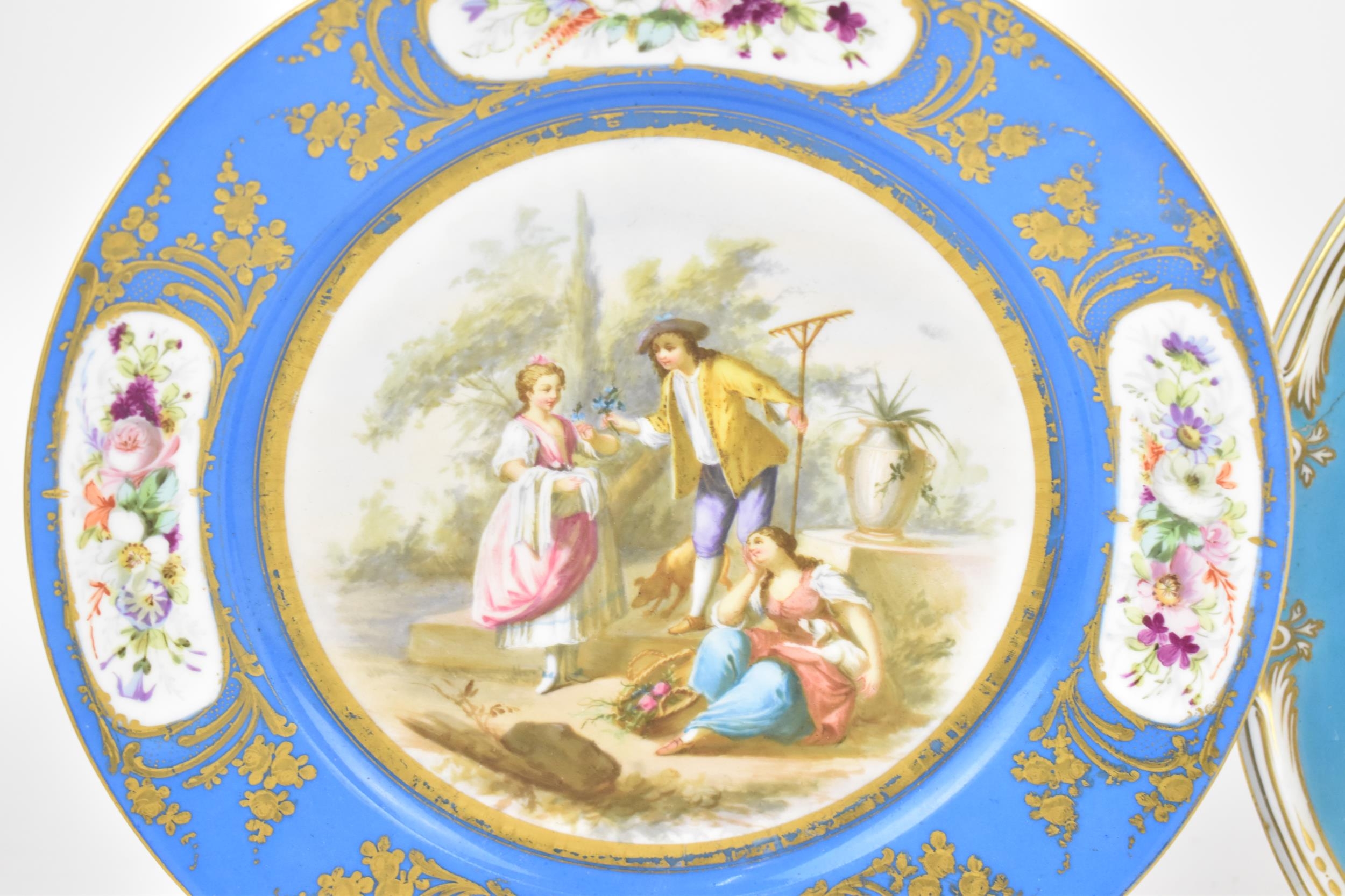 A late 19th century Sevres porcelain plate, with bleu celeste border, circa 1870s, the centre - Image 2 of 8