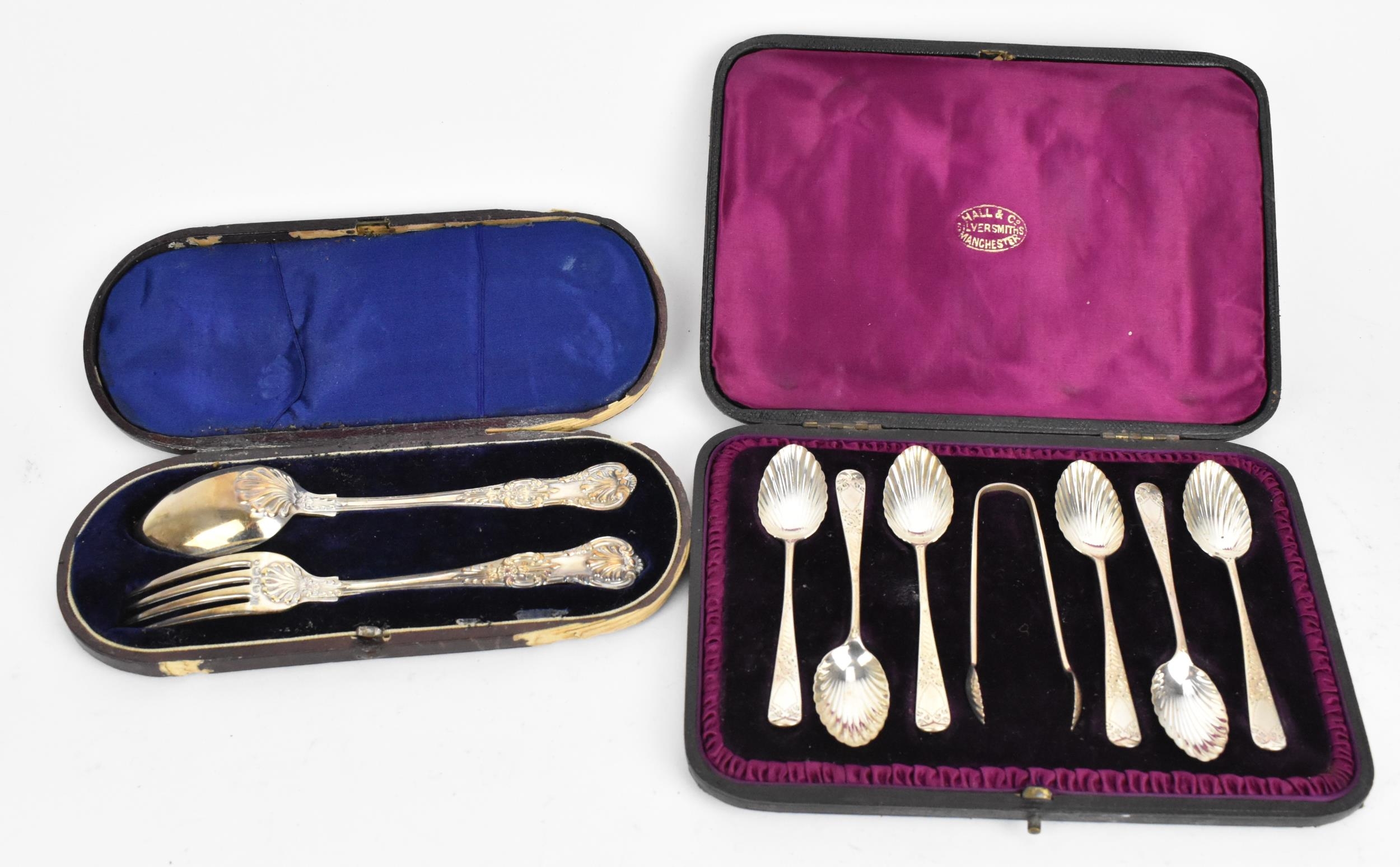 A cased Victorian silver christening set by Henry Wilkinson & Co, Sheffield 1860, in the Queen's