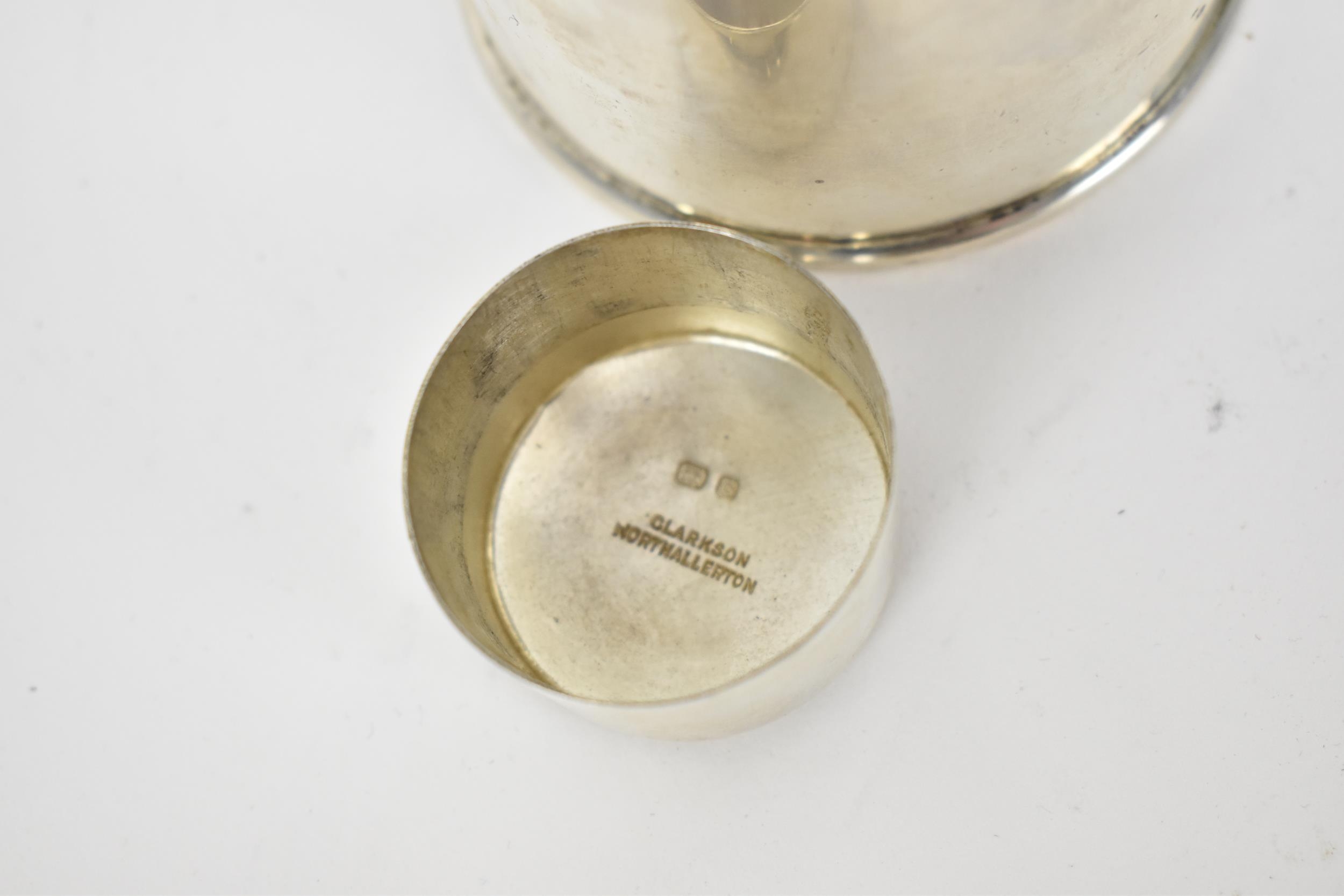 A George VI silver tea canister by Frank Finley Clarkson, London 1942, of circular form with - Image 3 of 4
