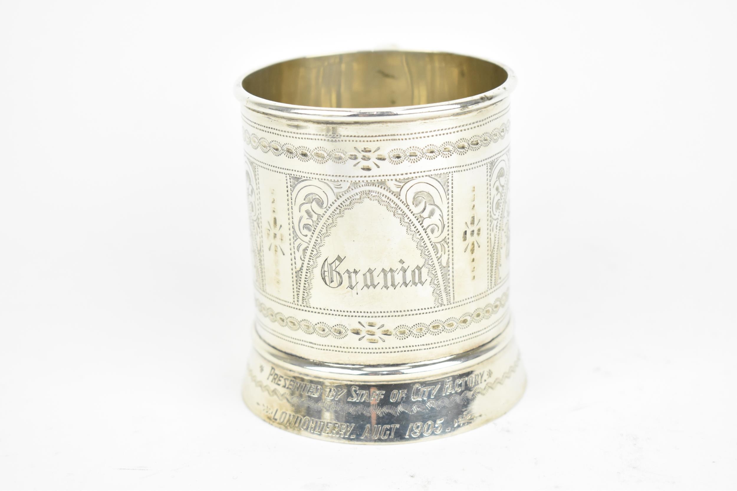 An Edwardian silver christening mug by Cooper Brothers & Sons Ltd, Sheffield 1902, of cylindrical - Image 2 of 5