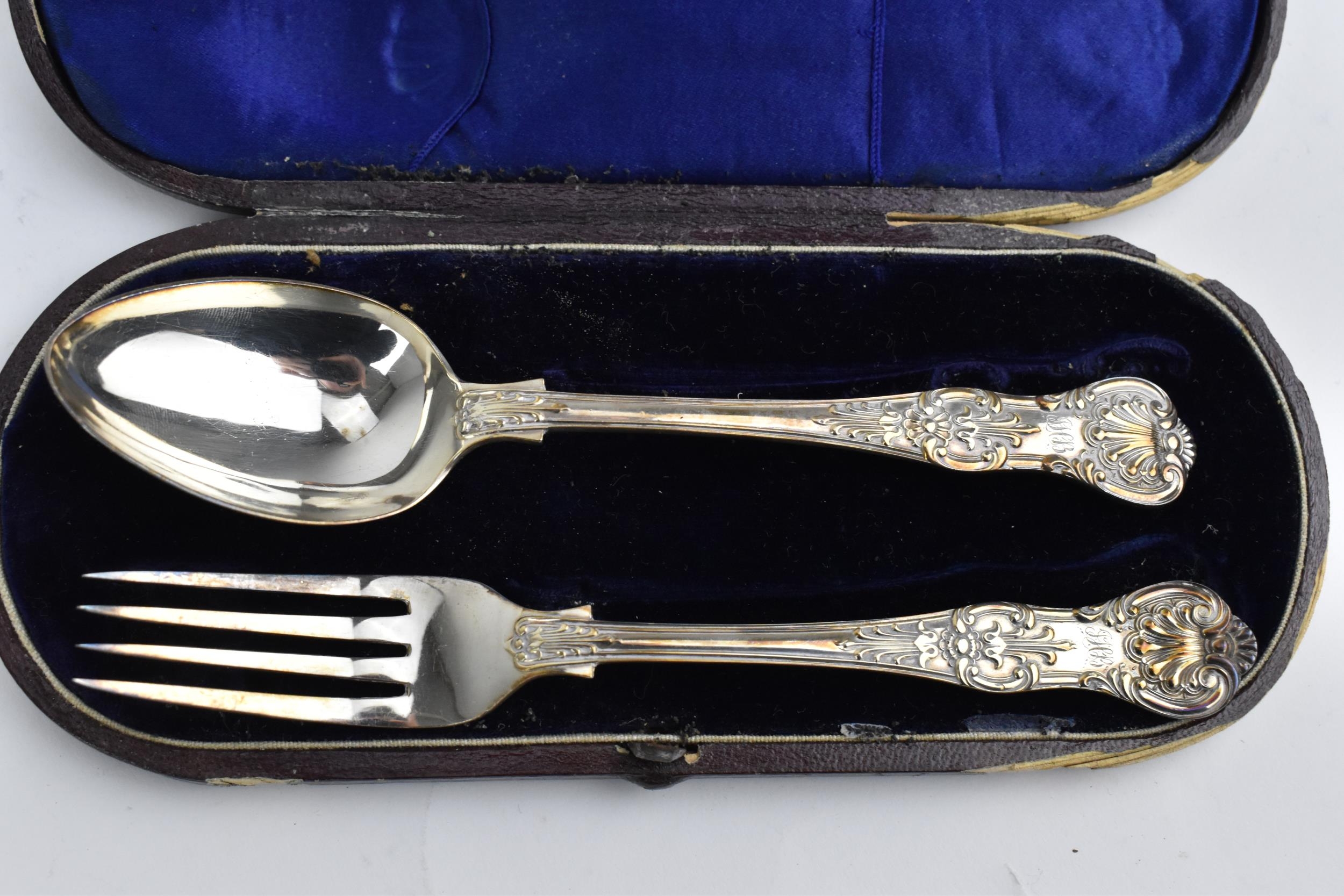 A cased Victorian silver christening set by Henry Wilkinson & Co, Sheffield 1860, in the Queen's - Image 3 of 6