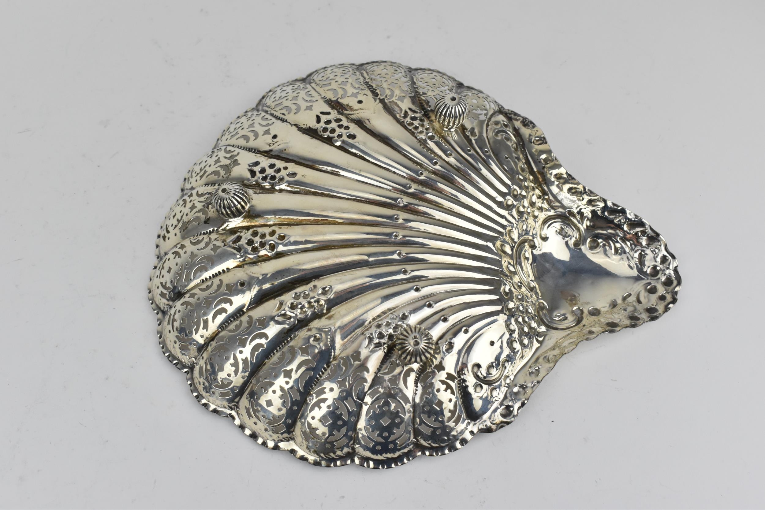 A late Victorian silver pierced bonbon dish by Atkin Brothers, Sheffield 1896, of shell form with - Image 4 of 5