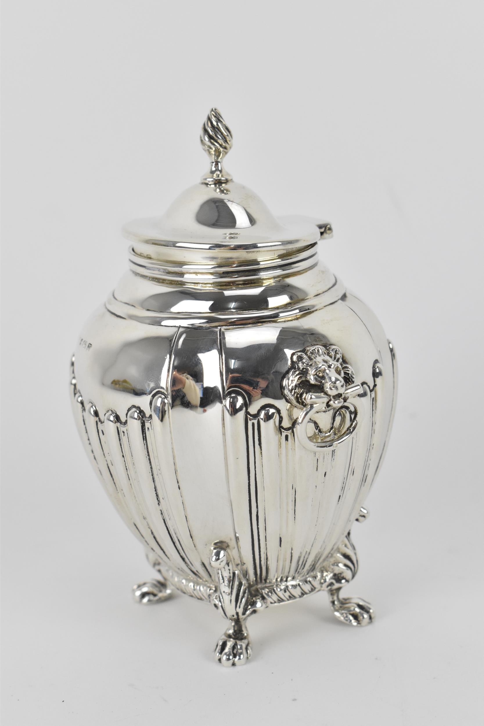 A George VI silver tea caddy by S Blanckensee & Son Ltd, Birmingham 1945, of bombe form with - Image 2 of 7