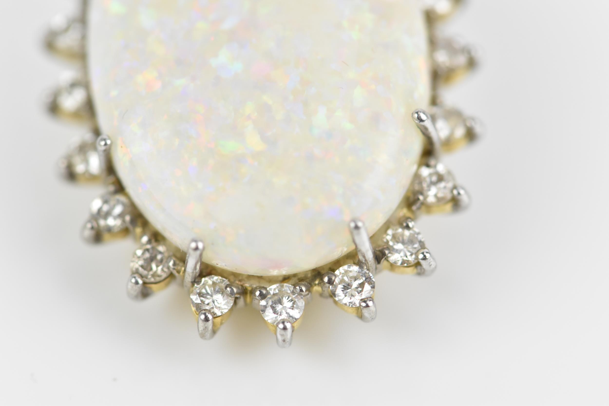 An 18ct yellow gold, white metal, diamond and white opal pendant/brooch, of oval design with central - Image 3 of 6