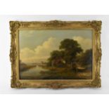 Victorian School, 19th century depicting a countryside scene with a cottage by a river, unsigned,