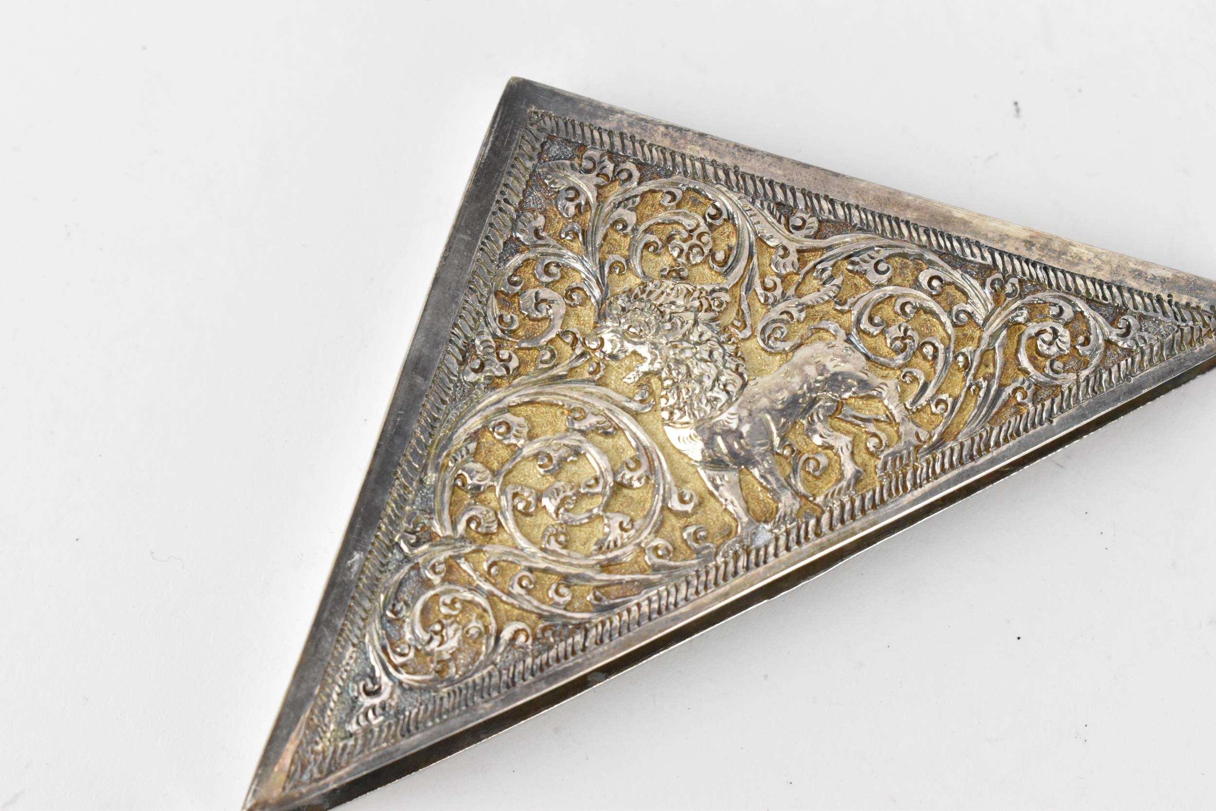 A set of four Sri Lankan (Ceylon) silver corner protectors, probably for important documents or - Image 2 of 5