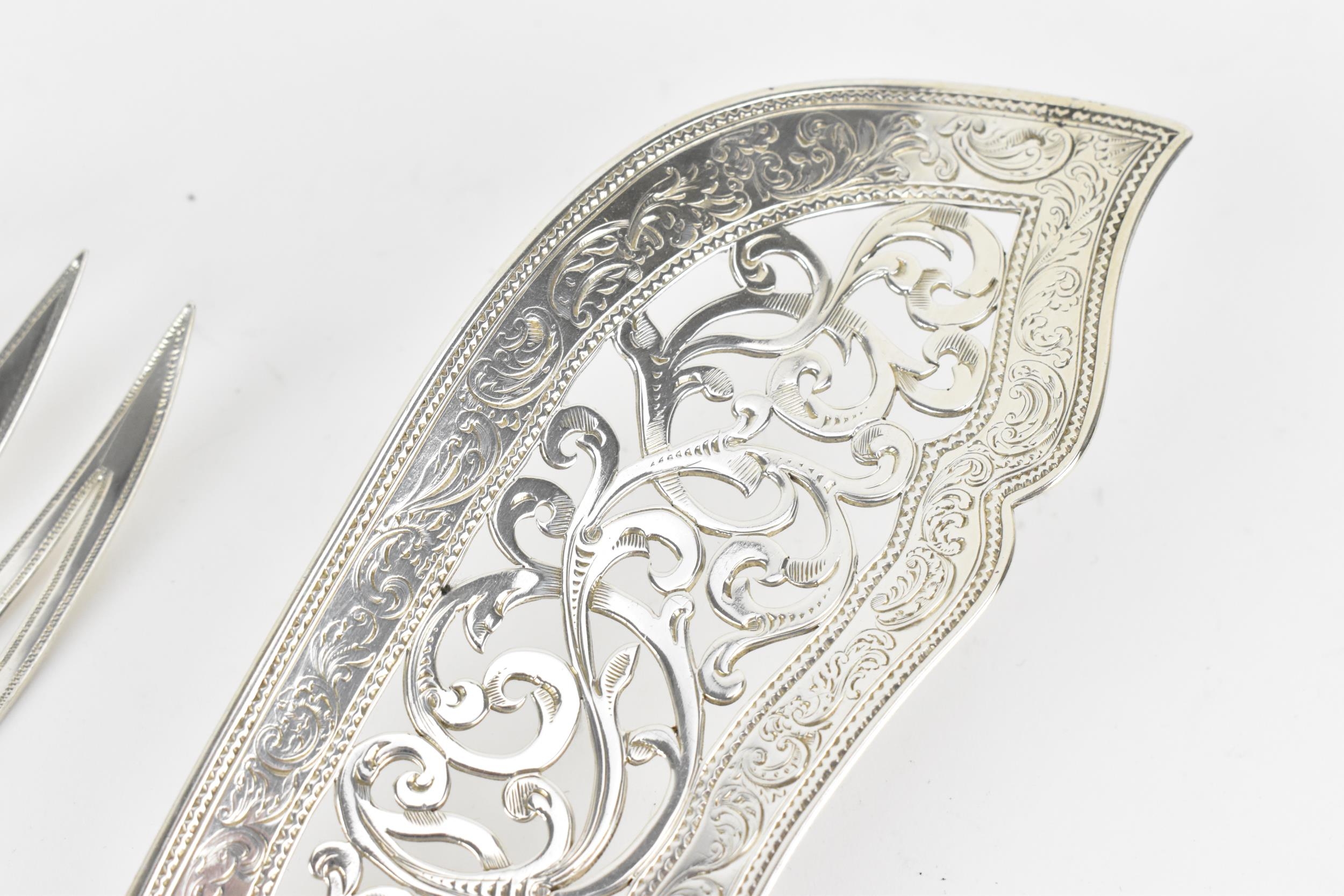 A pair of Victorian silver fish servers by William Rawlings Sobey, Exeter 1850, both with pierced - Image 2 of 5