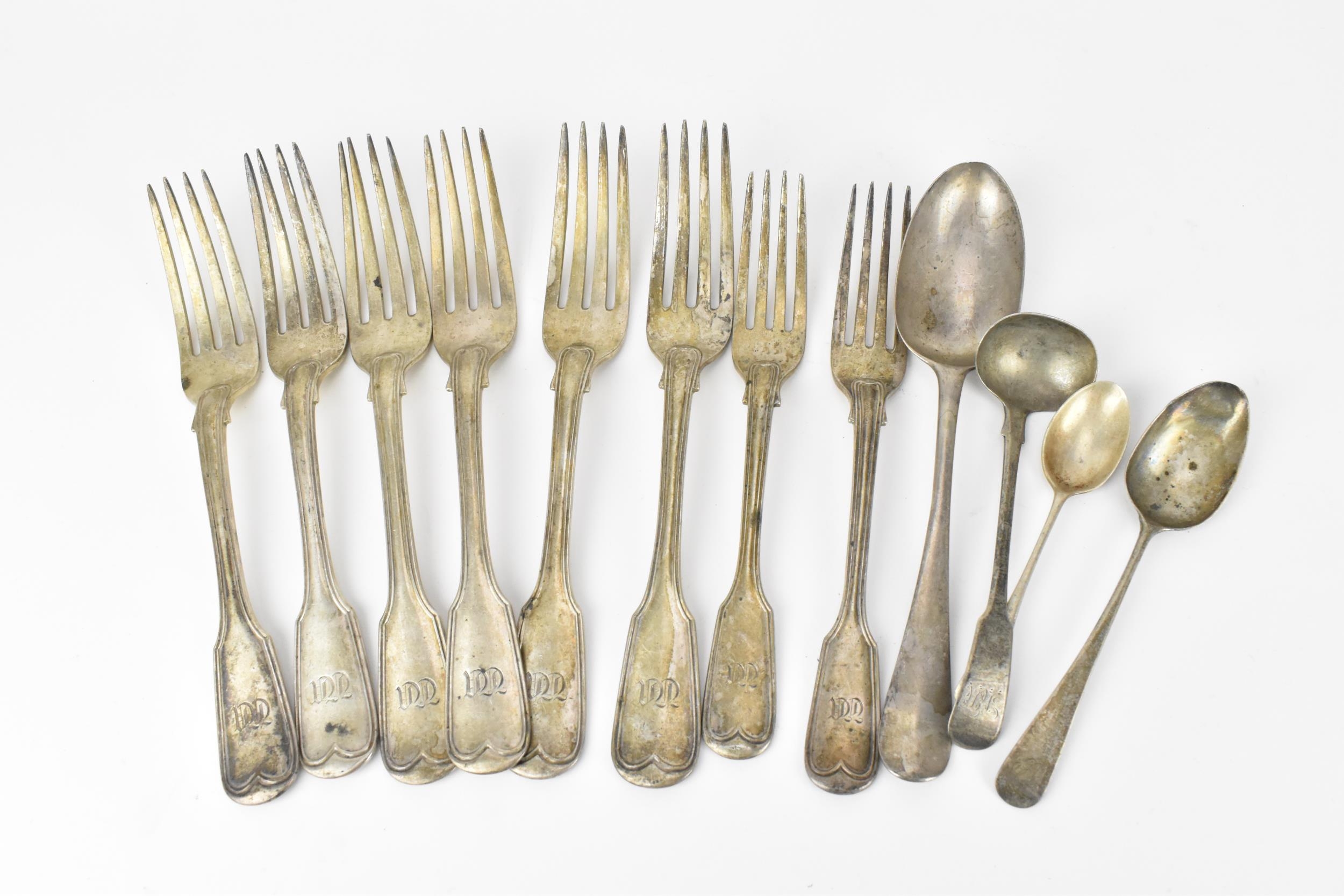 A set of Victorian silver dinner forks by Thomas Whipham, London 1849, comprising six dinner forks