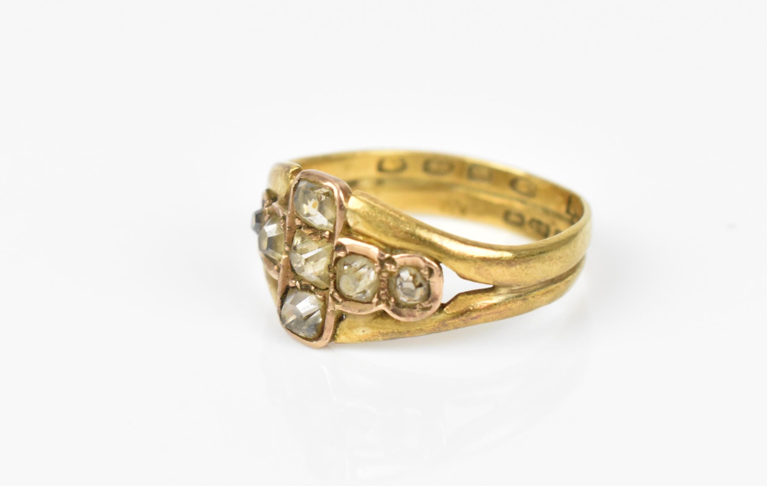 A Victorian yellow gold and diamond dress ring, set with seven rose cut diamonds forming a cross, - Image 5 of 6