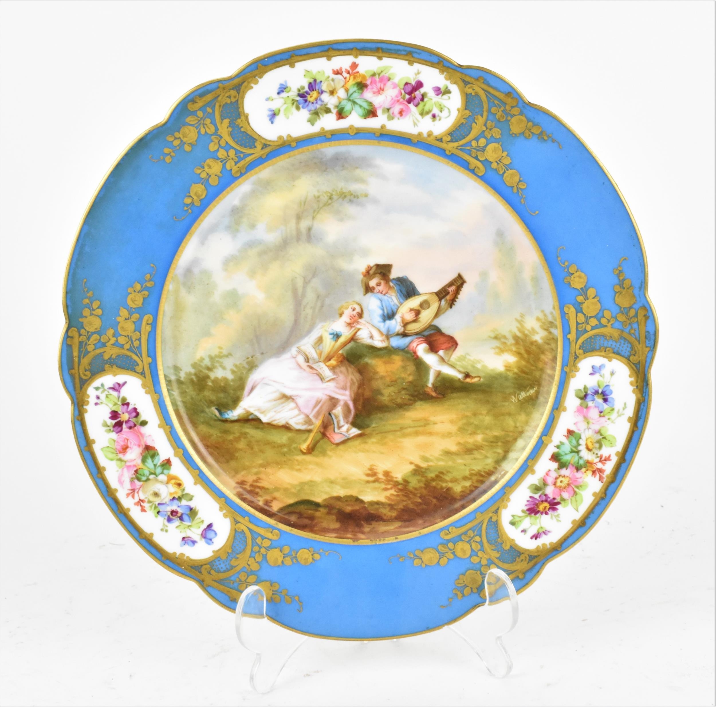 A 19th century Sevres 'Chateau des Tuileries' porcelain plate, circa 1840s, with celeste bleu