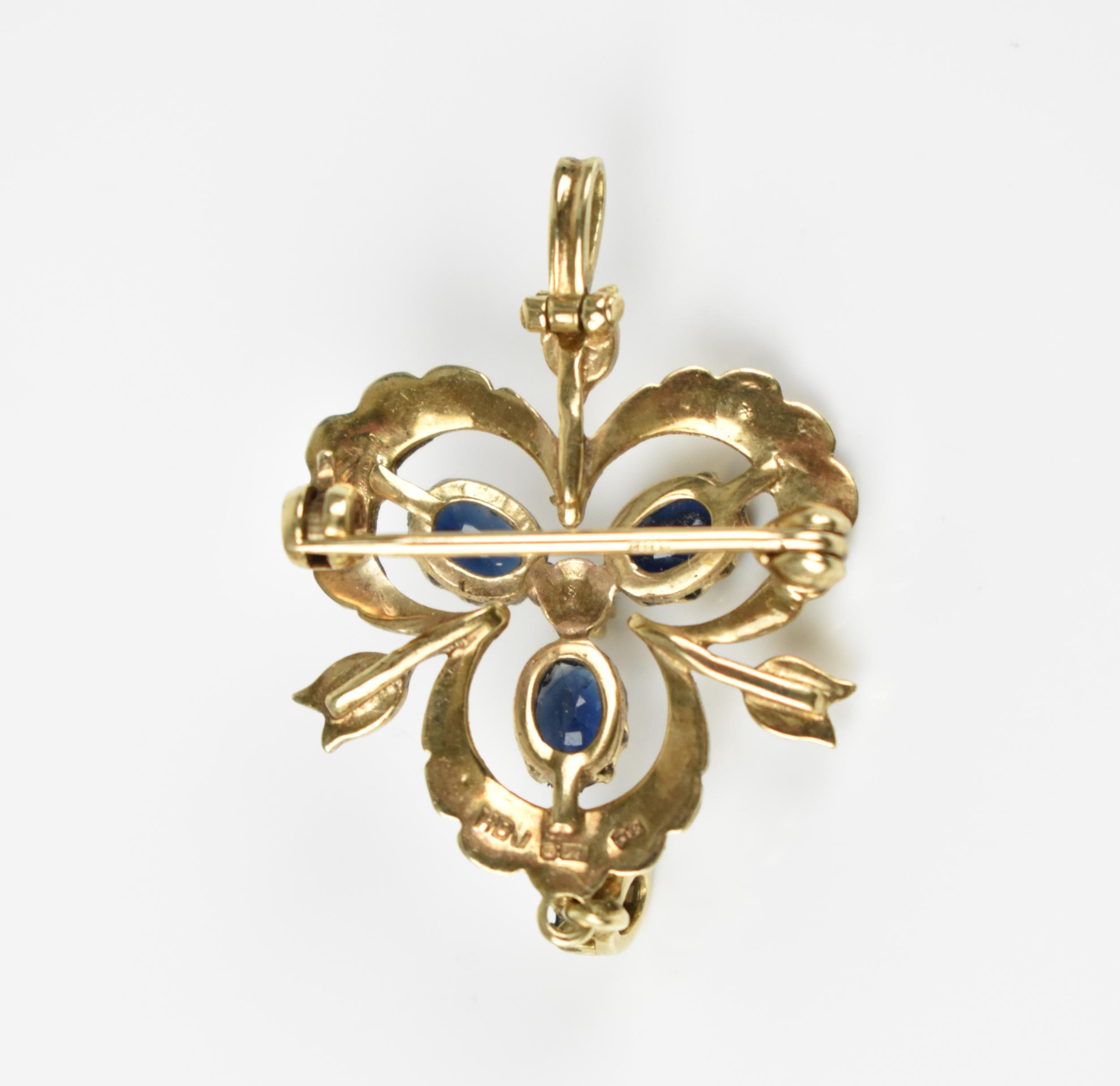 A 15ct yellow gold and seed pearl swallow brooch, probably Victorian, marked 15ct, with safety chain - Image 6 of 6