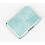 An Art Deco enamelled silver cigarette case, the exterior with engine turned ice blue enamel, with