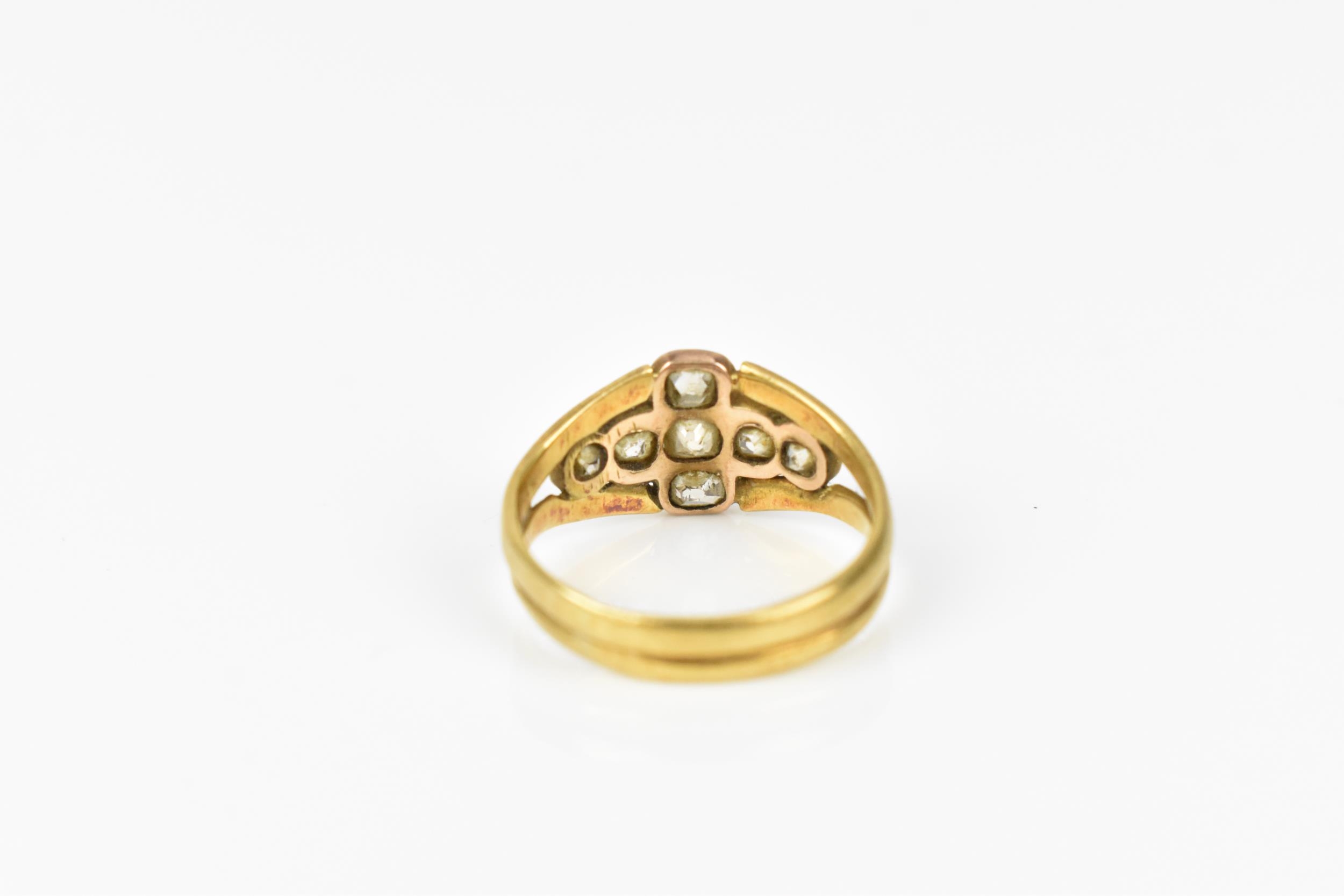 A Victorian yellow gold and diamond dress ring, set with seven rose cut diamonds forming a cross, - Image 6 of 6