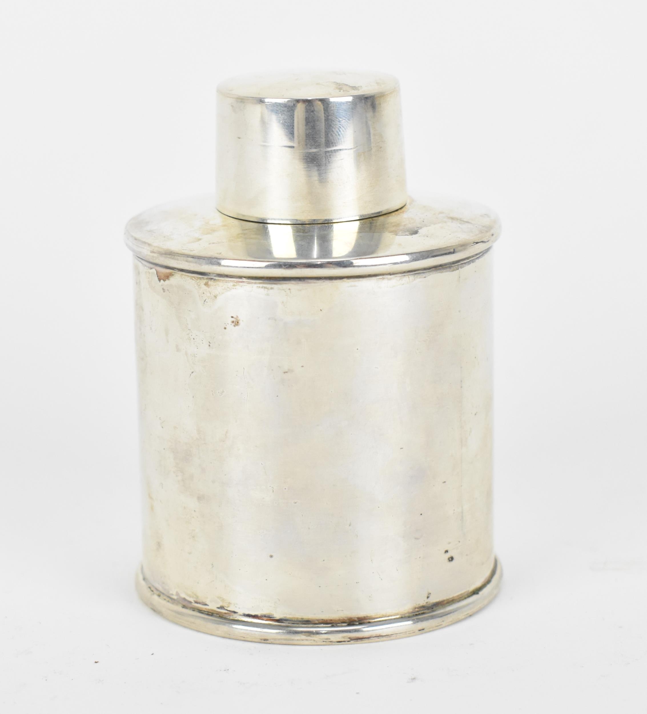 A George VI silver tea canister by Frank Finley Clarkson, London 1942, of circular form with
