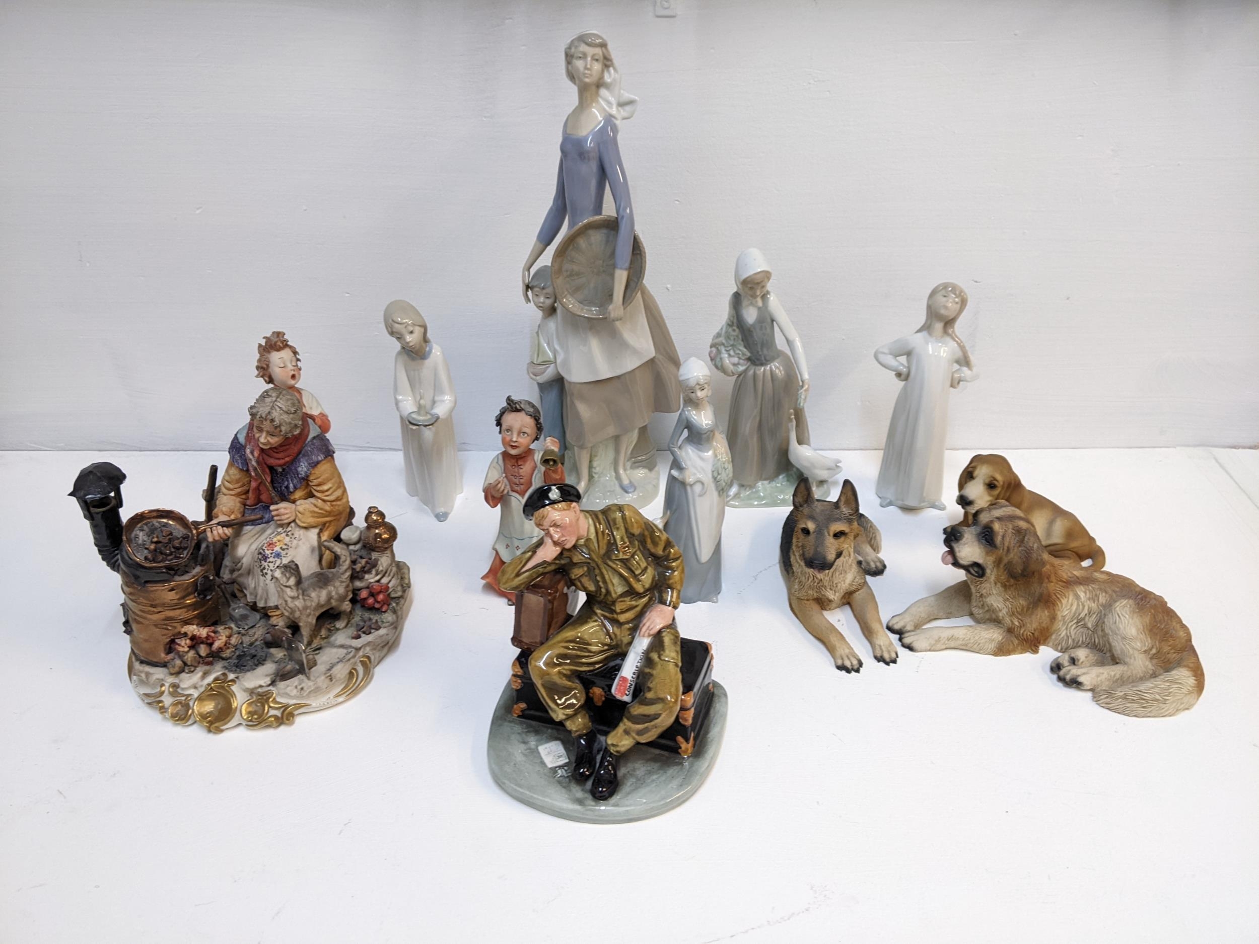 Lladro, Nao and other figures to include ladies and girls and a Royal Doulton Classics The Railway