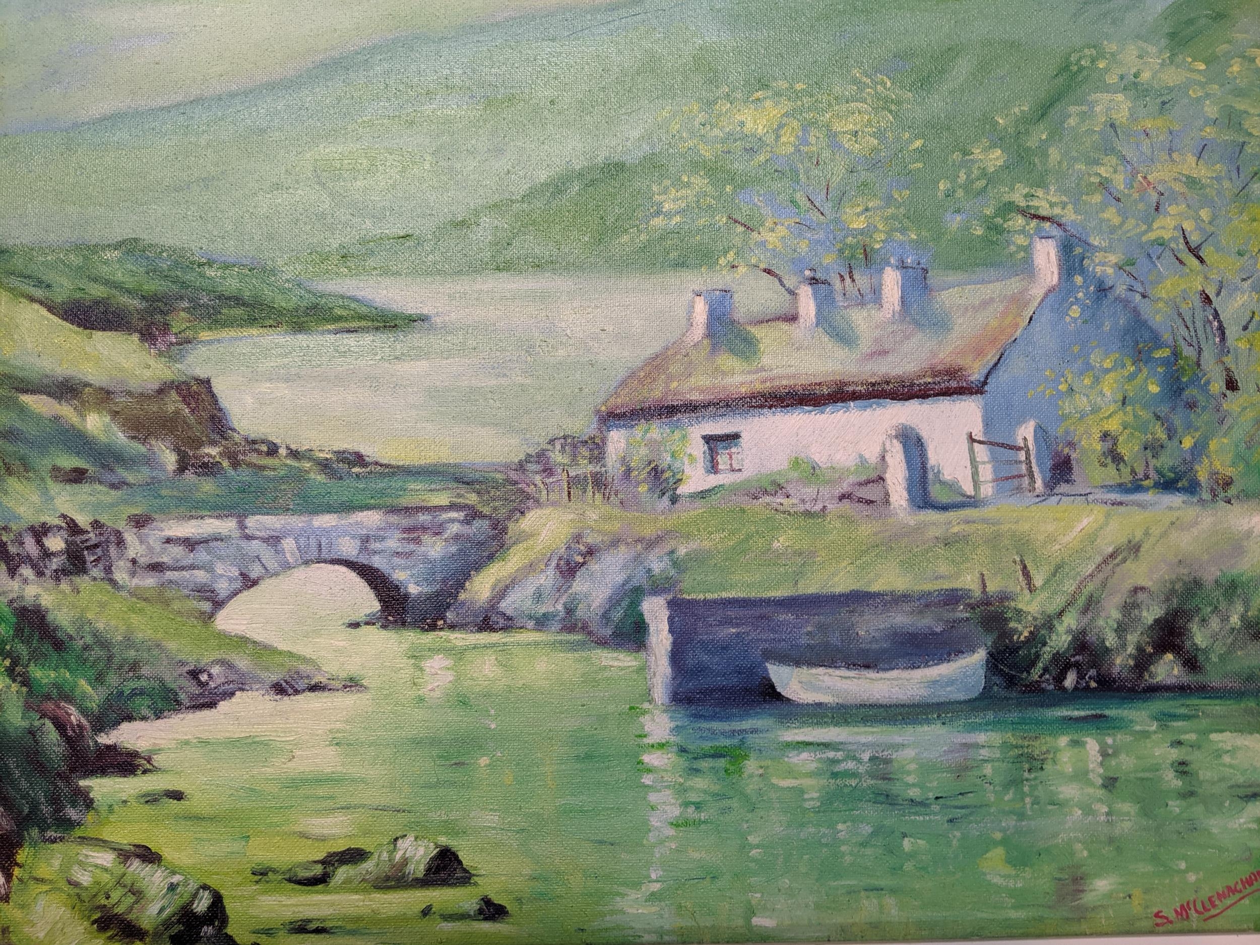 A group of Irish oil paintings and prints to include S McClemaghan - Achill Island circa 1970 a - Image 3 of 7