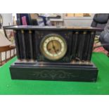 A late 19th century black marble cased mantel clock minus figure, 25cm x 42cm Location: