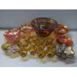 Carnival glass to include punch bowl, twelve cups and seven dishes Location: