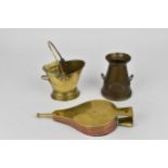 Victorian novelty brass sugar bowl in the shape of a miniature coal scuttle, with swing handle,