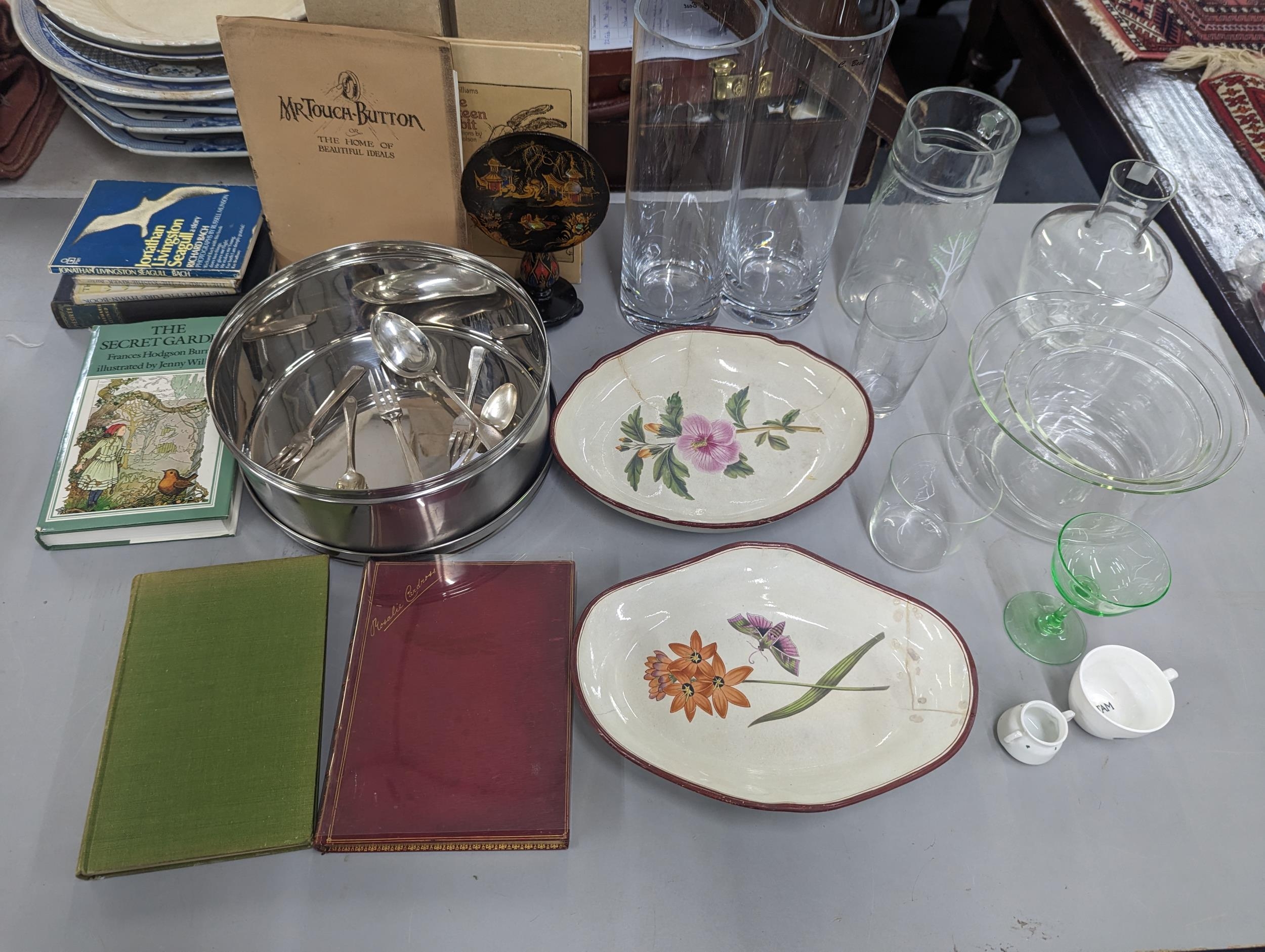 A mixed lot to include 19th century ceramics A/F, glassware, mixed books to include a 1875