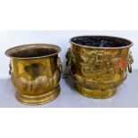 Two Victorian brass coal/log buckets, having lion ring masks, tallest 33cm h x 37.5cm w Location: