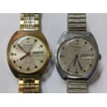 Two vintage Sekonda Automatic gents day/date wristwatches, one gold plated, the other stainless