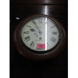 A Victorian oak cased dial clock of small proportions, white enamel Roman dial, 19cm diameter,