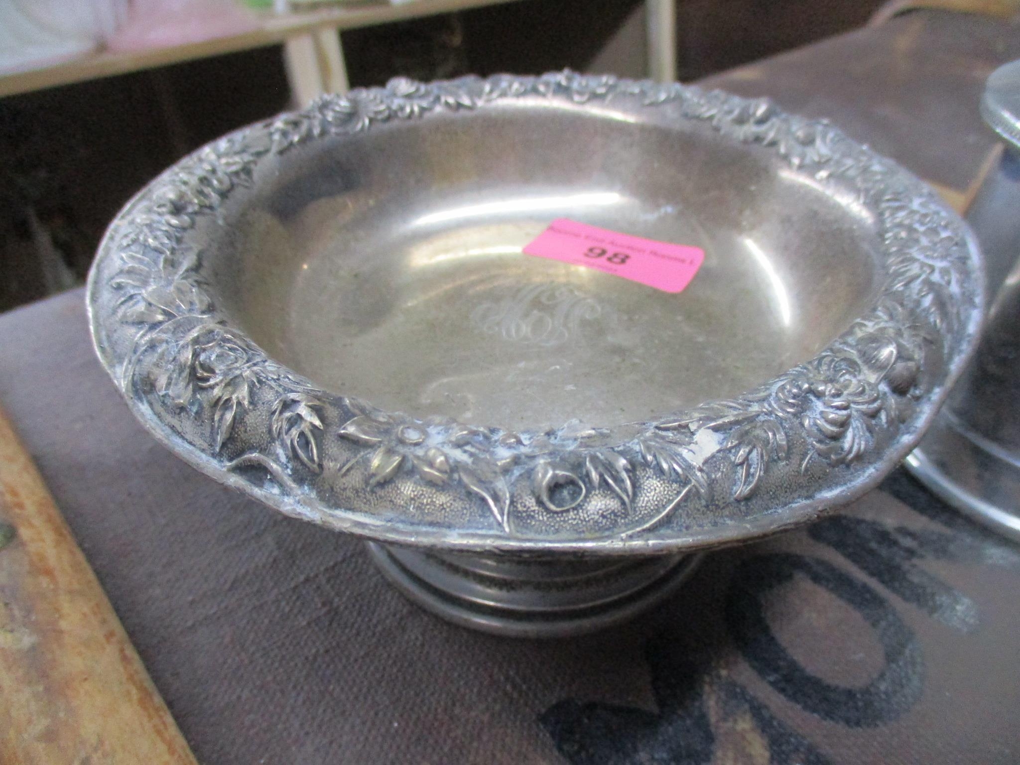 An S Kirk & Co sterling silver footed dish with floral repousse edge border, 217.15g, a boxed Fossil - Image 2 of 4