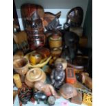 Mixed treen to include tribal carved masks and a buddha Location: G