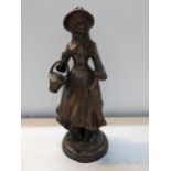 A 20th century cast bronze figure of a girl carrying a basket, 34.5cm h Location: 10:1