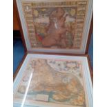 Two framed coloured 20th Century maps, one by Claes Jaulz Villcher 'Norissima et Accuratissima