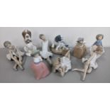 Nine Nao porcelain figures to include ballerinas, seated dog and others Location: