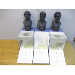 A group of three Wedgwood black basalt busts of three American presidents, Abraham Lincoln, John F