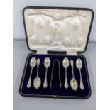 James Dixon - a set of six silver teaspoons and matching tongs Location: