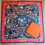 Hermes- Pierres d'Orient et d'Occident silk twill scarf having a black ground decorated with
