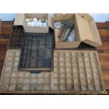 Three printers trays, tools and twenty four ceramic knobs. LOCATION: