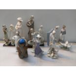 A collection of figures, Lladro, Royal Doulton Ninette, Lladro, Royal Doulton Ninette, Lladro figure