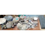 Mixed silver plated items to include trophies, cutlery and food cloches Location: A3B
