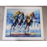 A Prager - a horseracing scene, oil on canvas, signed 51cm x 60cm Location: