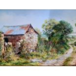 M Childs - The Old Barn, Helson Lane, oil on canvas, 40cm x 70cm, signed lower left hand corner,